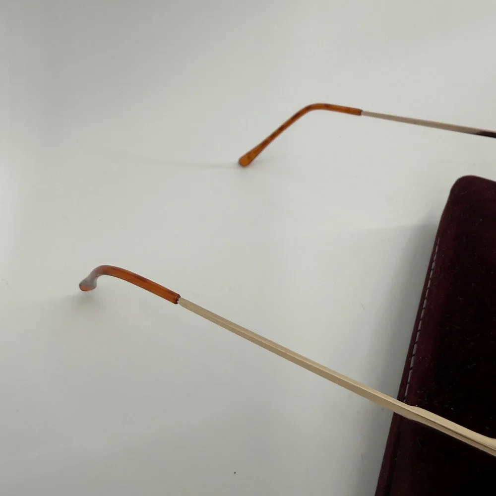 Vintage Gold Metal Narrow Rectangular Eyeglasses Frames Tortoise Tips 90s Style